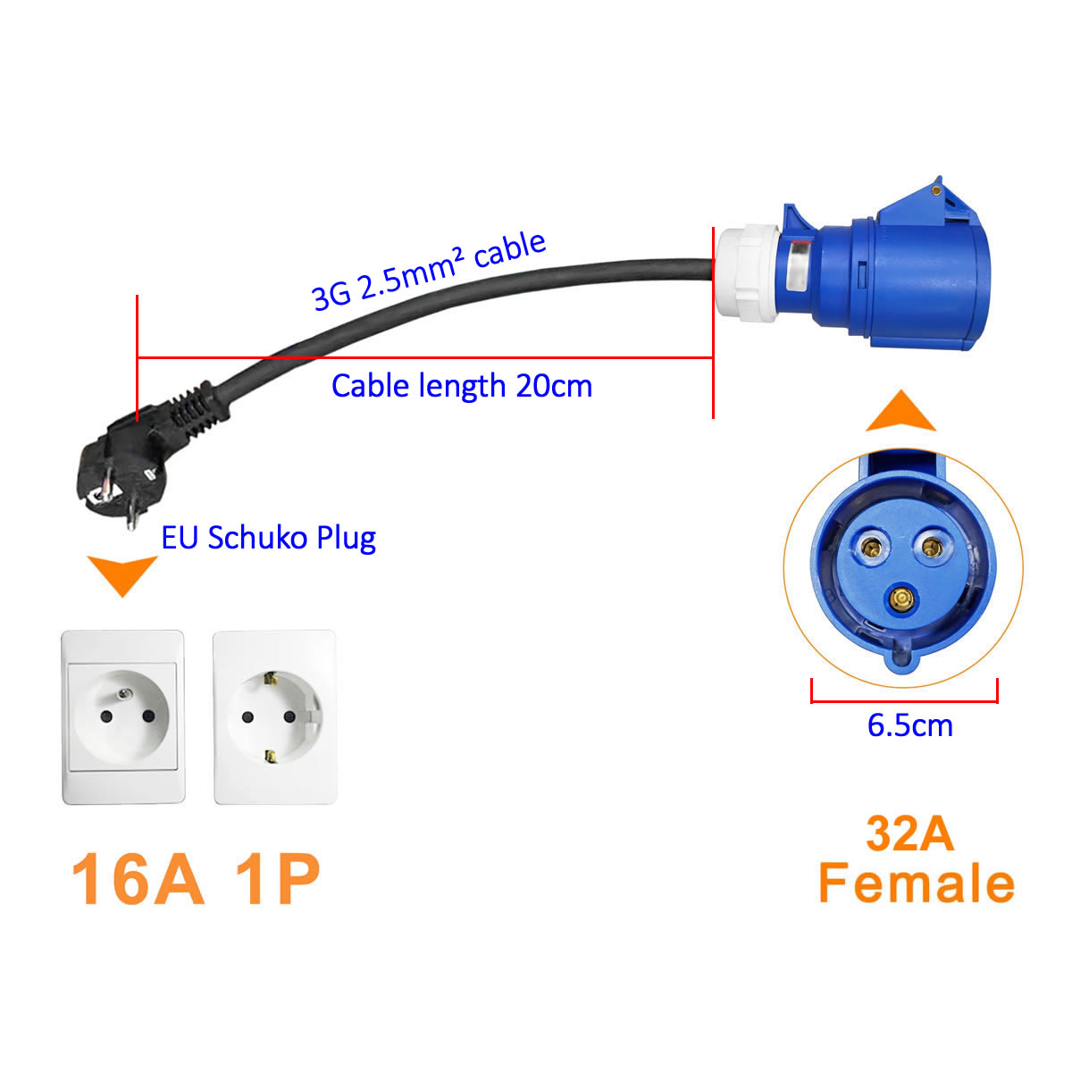 32a azul cee soquete para 16a  - Ev Charger Adapter avaliação e preço